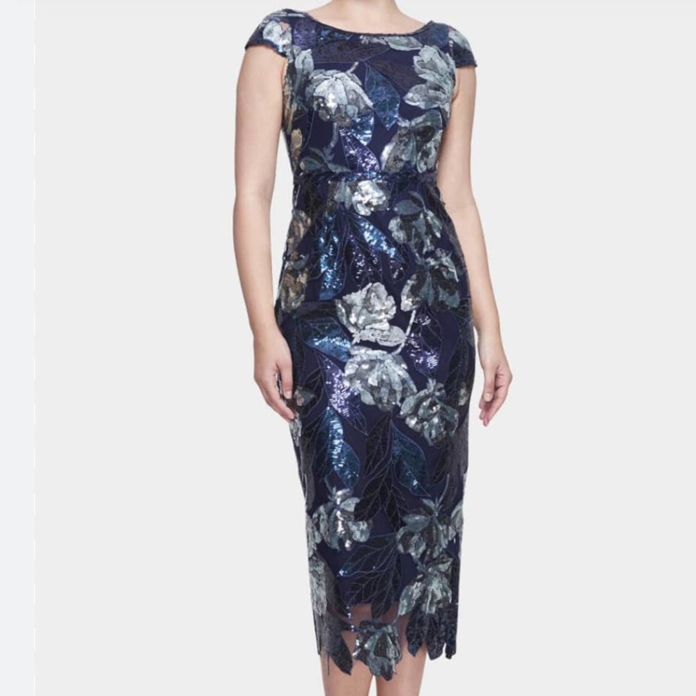 Marchesa Notte NWT Sequined Cocktail Dress Length Gown cutwork Midi 14